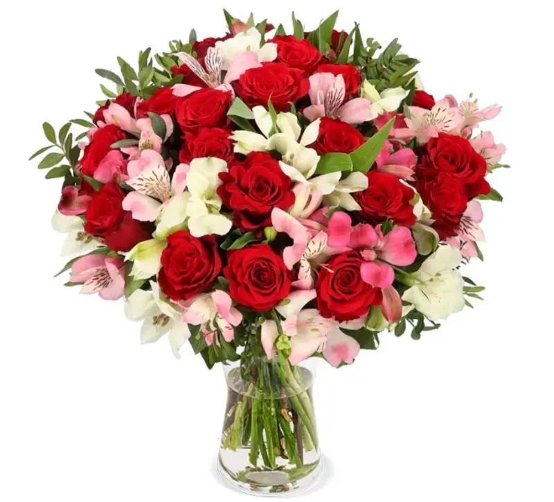 💐 Liebesgruß mit roten Rosen u. Inkalilien bis 40 Blüten für 28,68€