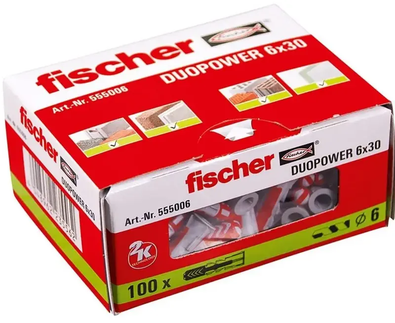 🔩 100x fischer DUOPOWER 6 x 30 Universaldübel für 4,49€ (statt 9€)