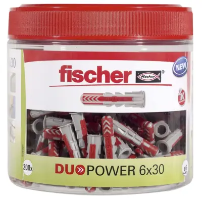 🔩 200er Pack fischer DUOPOWER 6 x 30 Universaldübel für 8,99€ (statt 13€)