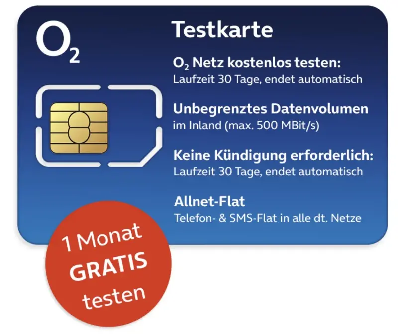 GRATIS! 🔥 o2 Testkarte UNLIMITED 5G/LTE inkl. O2 TV L + Allnet (30 Tage) + Selbstkündigend