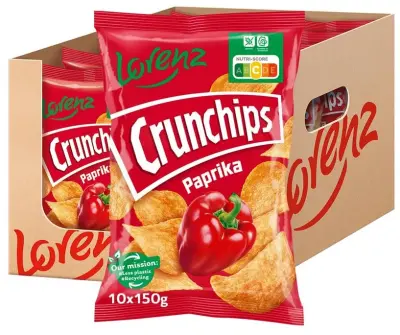 🔥 Fehler? 🥔 1,5Kg! 10x Lorenz Snack World Crunchips Paprika, je 150g ab 8,95€ (statt 20€)