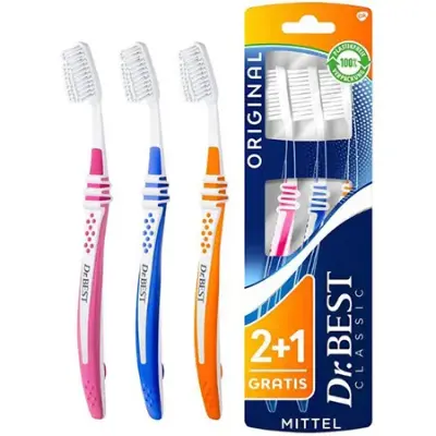 🪥 3er Pack Dr.BEST Original Zahnbürste, Mittel ab 1,86€ (statt 3€)