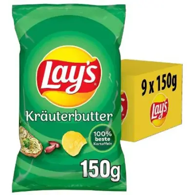 1,35kg 🌿 9x Lay’s Kräuterbutter Kartoffelchips je 150g für 12,99€ (statt 18€)