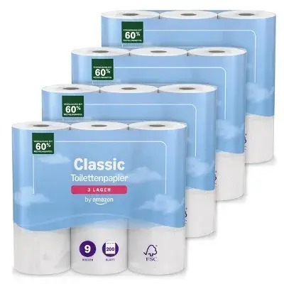 🧻 4x 36 Rollen by Amazon Gestepptes, 3-Lagiges Toilettenpapier ab 47,24€ (statt 61€)