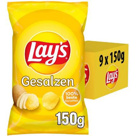 1,35kg! 🥔 9x Lay’s Gesalzen Kartoffelchips je 150g für 12,96€ (statt 18€) ➡️ 1,44 pro Tüte