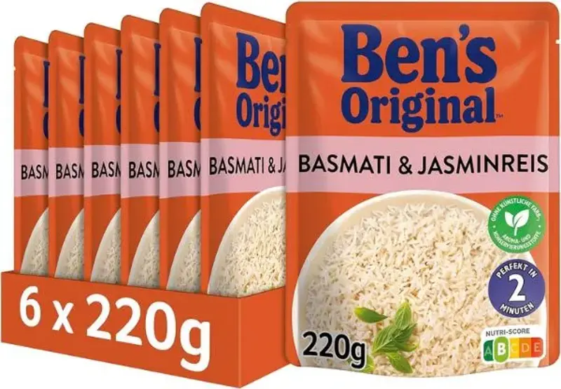 🍚 6x Ben’s Original Express Basmati-& Jasminreis ab 6,45€ (statt 14€) – 1,08€ pro Tüte
