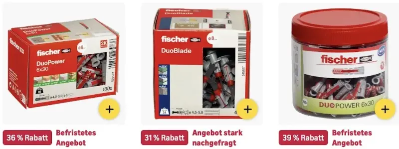 🪛🛠️Amazon: Sale auf Fischer Dübel & Befestigungstechnik z.B. 40x Gipskartondübel für 11€ (statt 16€)
