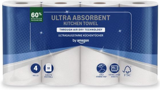 🧻 4 x 4 Rollen by Amazon Ultra Küchenrollen ab 9,88€ (statt 14€)