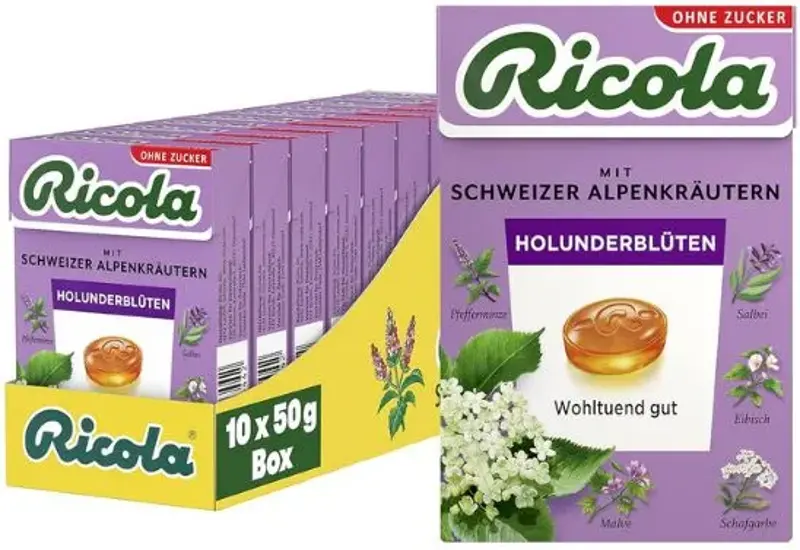 🌿 10er Pack Ricola Holunderblüten Böxli Kräuter-Bonbons ab 14,24€ (statt 20€)