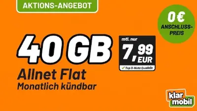 🚨 Vodafone Allnet-Flat mit 40GB für nur 7,99€ + monatlich kündbar