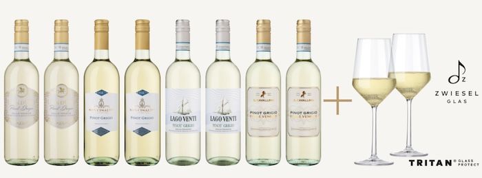 🍇 8er Pinot Grigio Weißwein-Probierpaket inkl. 2 Gläser für 39,90€ (statt 84€)