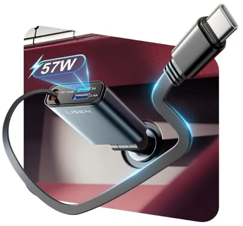 📱🔋 LISEN 3-in-1 Auto Zigarettenanzünder-Ladegerät mit USB-C für 8,80€ (statt 15€)