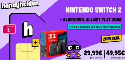 ‼️ 2,61€ eff. mtl. 🎮 Nintendo Switch 2 für 49,95€ + Telekom 20GB für 29€ mtl + 300€ Bonus