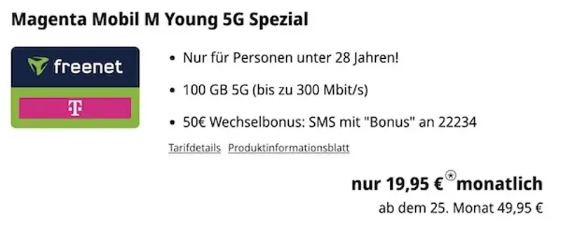 🔥 Junge Leute 📲 Telekom Magenta Mobil M mit 100GB 5G für 19,95€ mtl. + 350€ Bonus