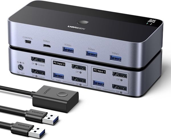 🖧 UGREEN Displayport 8K KVM Switch für 2 PCs und 2 Monitore für 68,36€ (statt 78€)