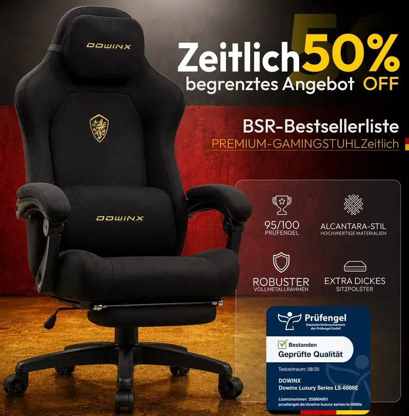 💺 Dowinx LS-6668E Gamingstuhl mit Massage-Lendenkissen für 85,39€ (statt 140€)