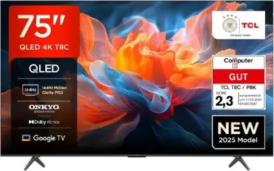 📺 TCL 75T8C 75″ QLED 4K HDR UHD Fernseher mit 144Hz für 649€ (statt 889€)