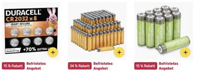 🔝🔋 Amazon: Energizer-, Varta- & Duracell-Batterien im Sale z.B. 18x Duracell Plus Batterien AAA für 13€ (statt 18€)