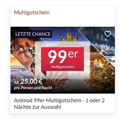 🧳 Animod Hotelgutscheine und Kurzreisen ➡️ ab 25€ pro Person und Nacht