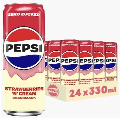 🥤🍓 24x Pepsi Zero Zucker Strawberry ’n‘ Cream, 330 ml für 17,99€ (statt 24€) – nur 0,75€/Dose