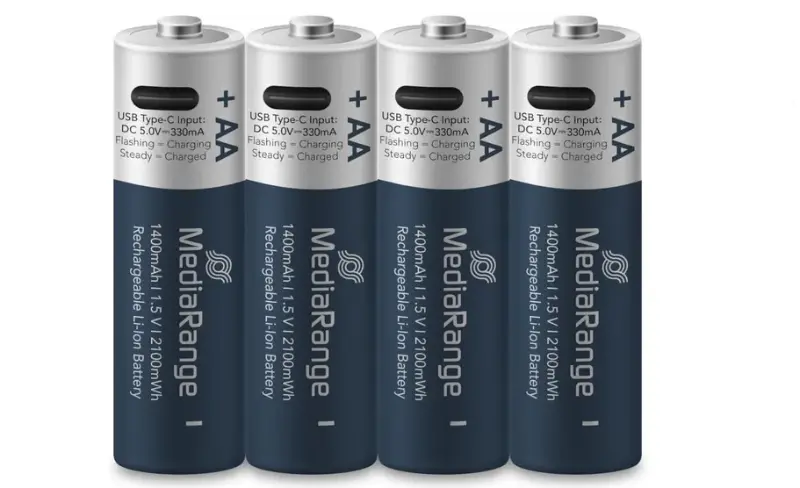 🔋🔋 Mediarange 4er Pack AA Akku 1.5V (Mignon) mit USB-C für 11,49€ (statt 16€)