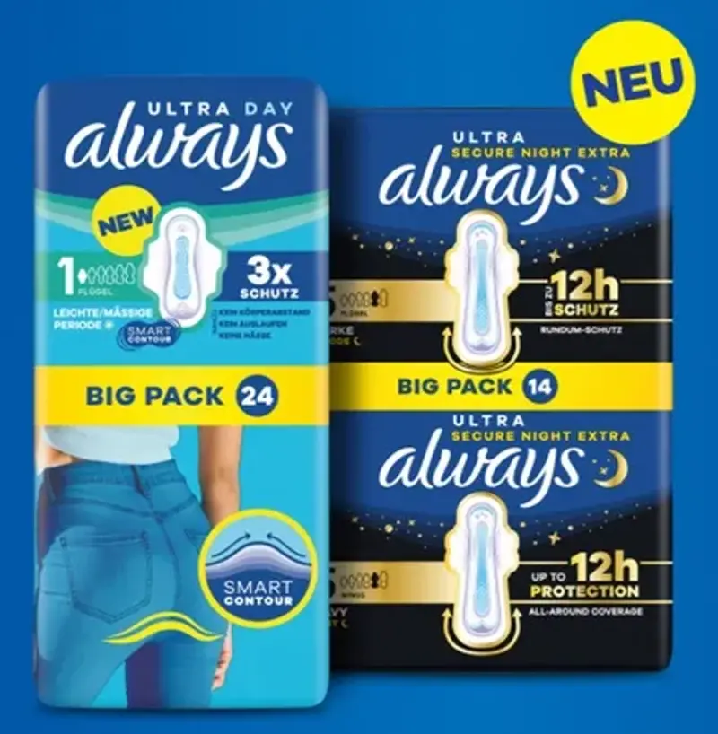 👩 Wieder da! forme: 1 x Always Ultra BigPack gratis