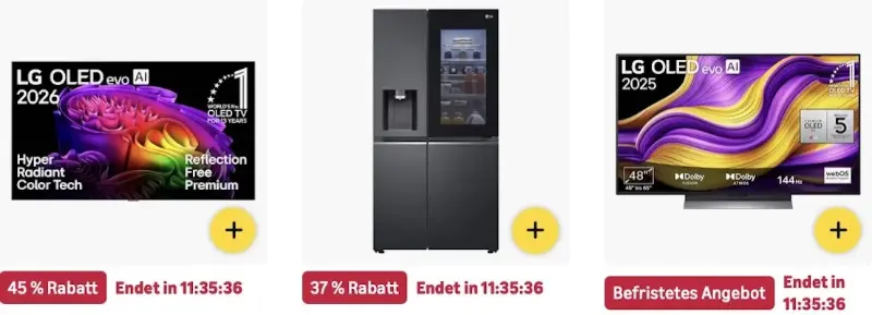 🔝💻📺 Amazon: Mega Sale mit bis -48% auf LG Electronics z.B. 65″ 4K OLED Evo AI TV für 2.199€ (statt 2.650€)