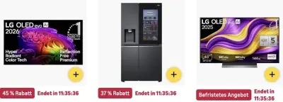 🔝💻📺 Amazon: Mega Sale mit bis -48% auf LG Electronics z.B. 65″ 4K OLED Evo AI TV für 2.199€ (statt 2.650€)