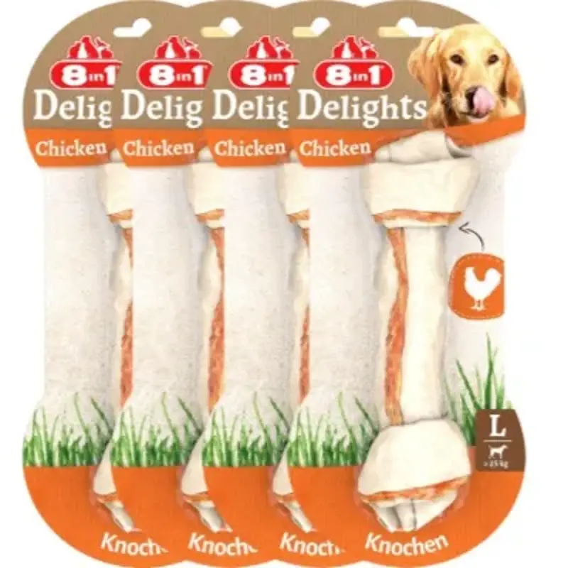 🐓💨🐕 Bestpreis: 4x 8in1 Delights Chicken Knochen L 🧨 nur 8,77€ (statt 17€)