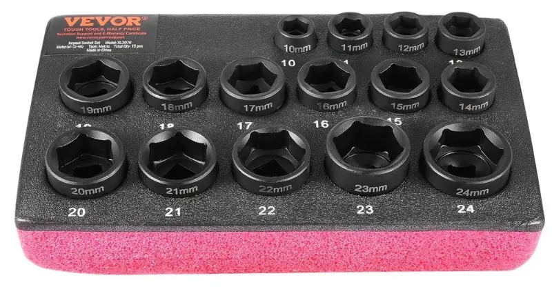 🔧 VEVOR 15tlg. Schlagsteckschlüsselsatz (9,5 mm Antrieb / 10-24 mm) für 22,90€ (statt 33€)