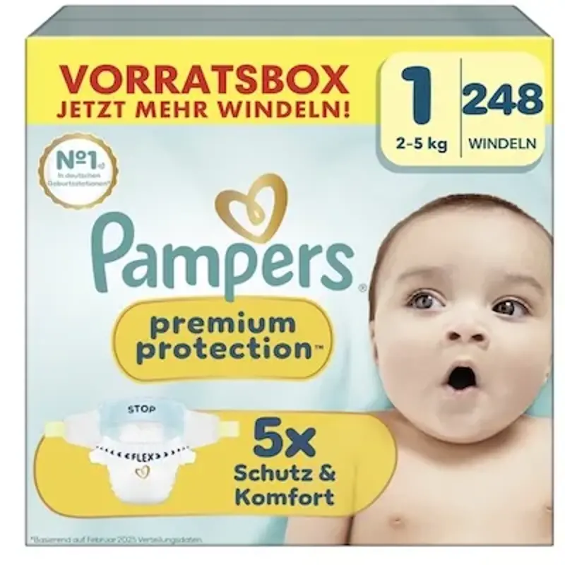 🧨 248x Pampers Premium Protection Windeln in Größe 1 (2kg-5kg) ab 32,28€ (statt 56€)