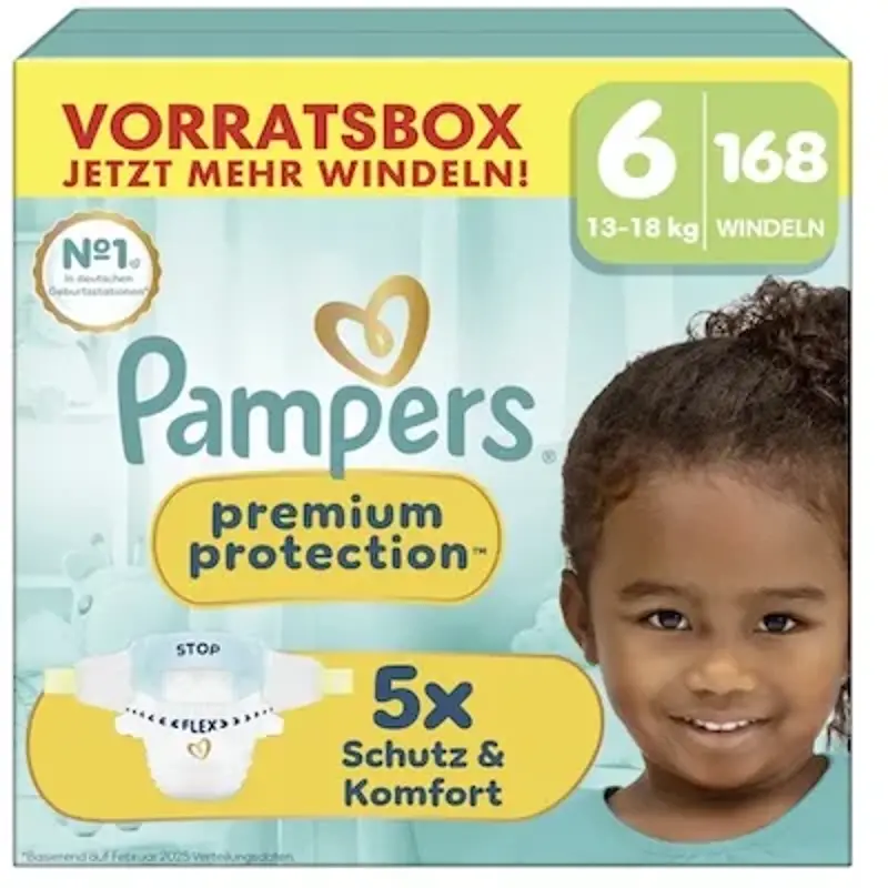 👨🍼 168x Pampers Premium Protection Windeln in Größe 6 (13kg-18kg) ab 47,56€ (statt 70€)