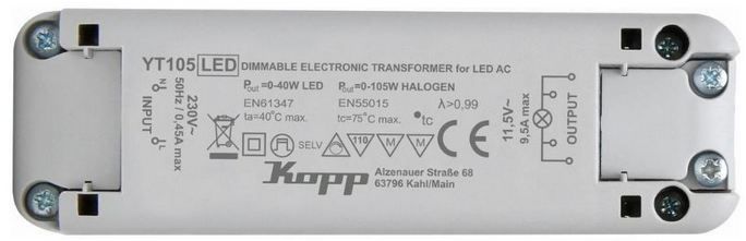 💡 Kopp YT105 Elektronischer Transformator, 0-105W, Dimmbar für 8,99€ (statt 35€)