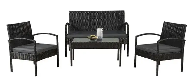 🏡🔥Juskys Polyrattan Sitzgruppe Trinidad mit Tisch, Bank & 2 Sesseln inkl. Kissen 🧨 für 97,49€ (statt 127€)