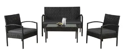 🏡🔥Juskys Polyrattan Sitzgruppe Trinidad mit Tisch, Bank & 2 Sesseln inkl. Kissen 🧨 für 97,49€ (statt 127€)
