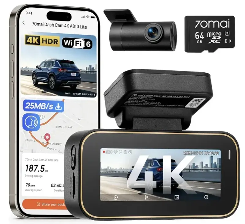 🚗 70mai A810 Lite 2160P+1080P Dashcam mit App-Steuerung für 95,99€ (statt 150€)