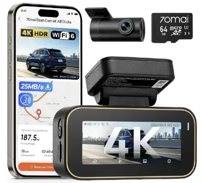 🚗 70mai A810 Lite 2160P+1080P Dashcam mit App-Steuerung für 95,99€ (statt 150€)