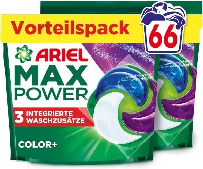 🫧 66er Pack Ariel Max Power Pods Flüssigwaschmittelkapseln für 21,84€ (statt 33€)