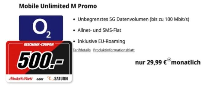 🔥 o2 Unlimited M mit Unlimited 5G/LTE für eff. 11€ mtl. dank 500€ Bonus 🤑