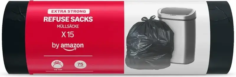 🗑️ 15x by Amazon Extrastarker Müllsack mit Bindegriff, 75L ab 1,67€ (statt 2€)