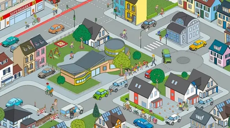 🛣️ DVR: Wimmelbild Kind und Verkehr gratis bestellen