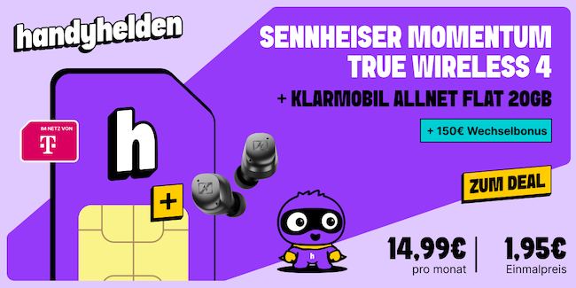 🎧 Sennheiser Momentum True Wireless 4 für 5,90€ + 📶 Telekom Allnet 20GB für 14,99€ mtl. + 150€ Bonus