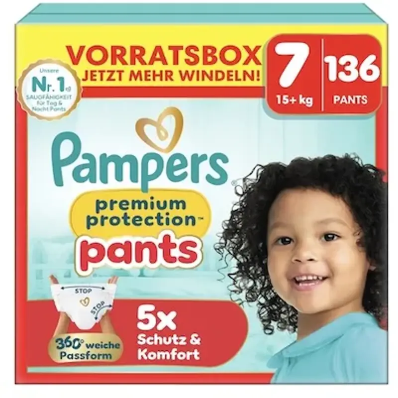 👶🏼 136x Pampers Premium Protection Pants in Größe 7 (15+ kg) für 40,99€ (statt 75€)