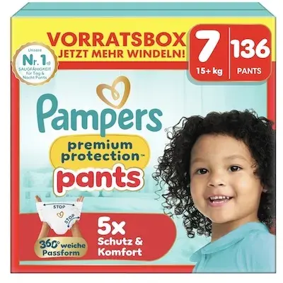 👶🏼 136x Pampers Premium Protection Pants in Größe 7 (15+ kg) für 40,99€ (statt 75€)