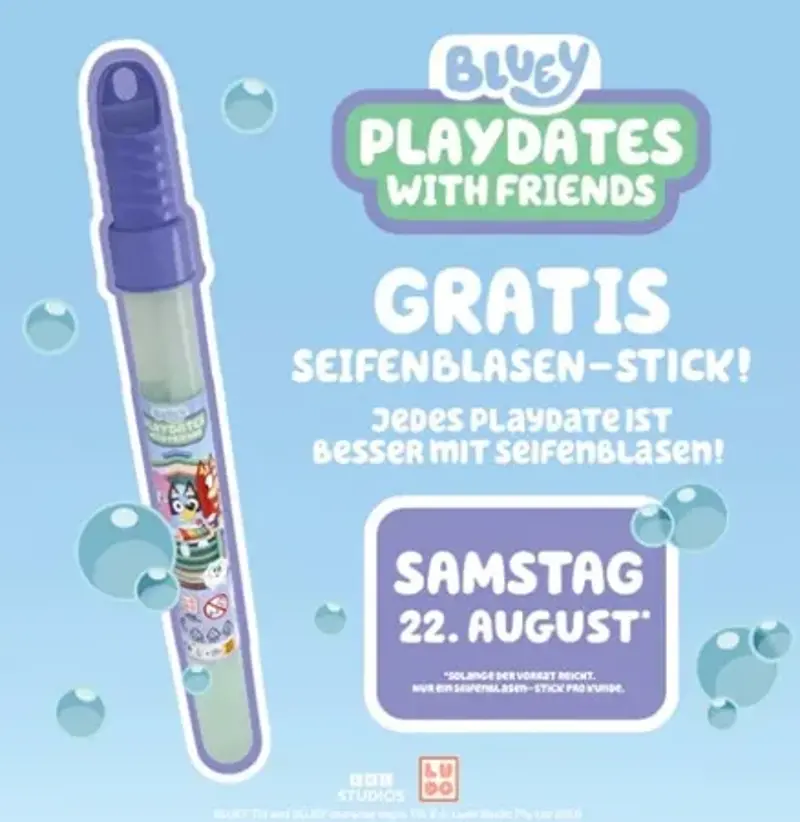 Gratis Bluey Seifenblasen-Stick in den Smyths Toys Stores am 22.08.2026