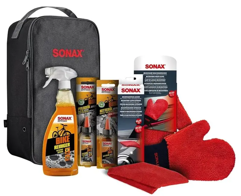 🧽 SONAX BIKE Reinigungsset mit Tasche inkl. Reiniger, Schmiermittel + Zubehör für 32,47€ (statt 50€)