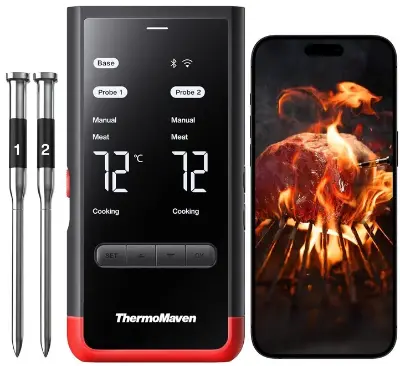🥩 ThermoMaven P2 kabelloses Fleischthermometer mit 2 Sonden (mit je 6 Sensoren!) für 79,99€ (statt 110€)