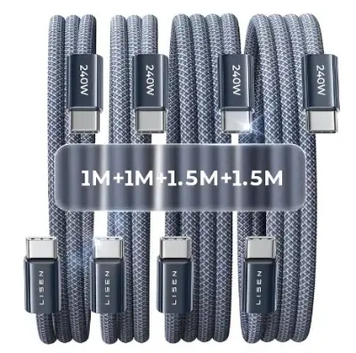 ⚡ 4x LISEN 240W USB C Kabel, PD 3.1 USB C Ladekabel (2x 1m + 2x 1.5m) für 8,99€ (statt 13€)