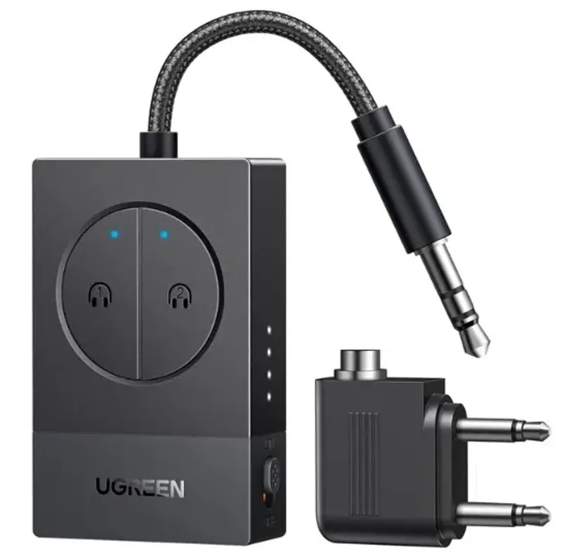 🎶 UGREEN Bluetooth 5.4 Transmitter für bis zu 2 Geräte für 16,99€ (statt 20€) – inkl. Flugzeug Adapter