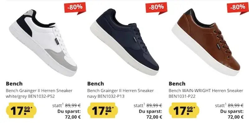 👟 Bench Herren Sneaker ab nur 16,99€ + VSK (statt 25€)